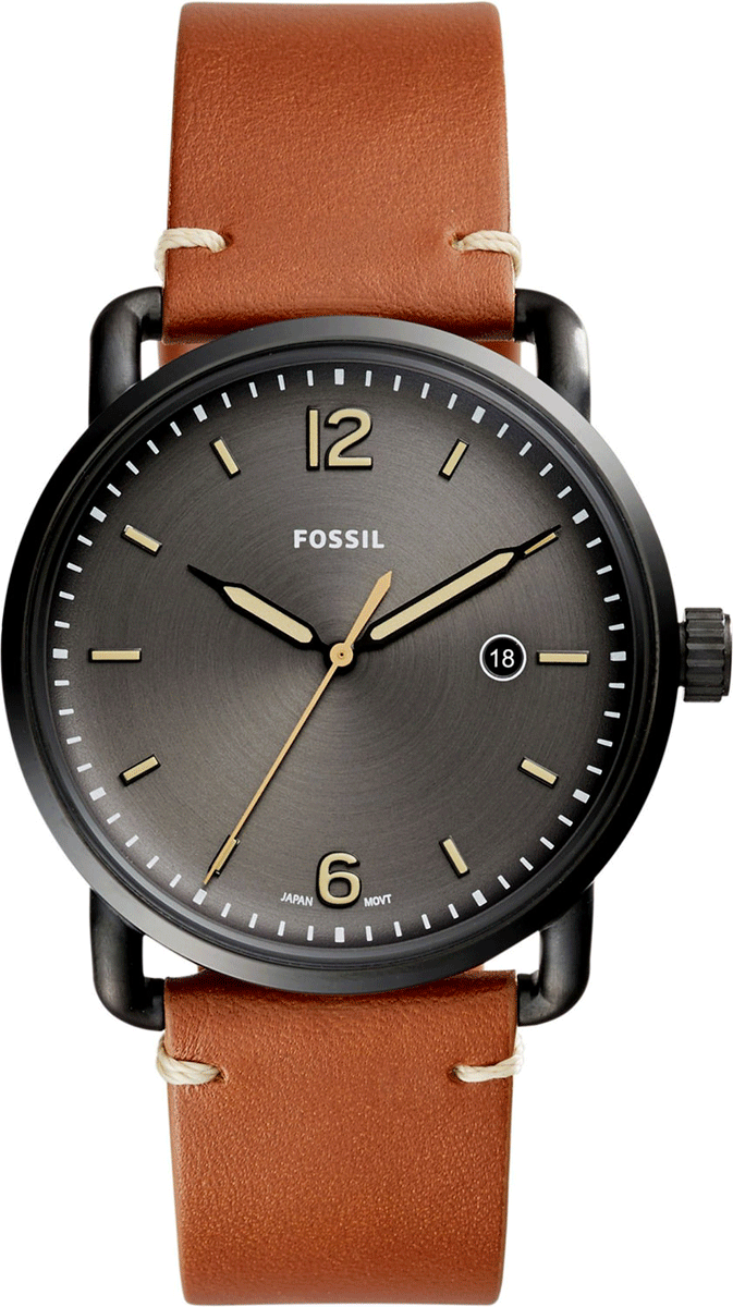 Fossil Commuter Three Hand Date Black Dial Brown Leather Strap Watch for Men - FS5276 Watches Fossil   