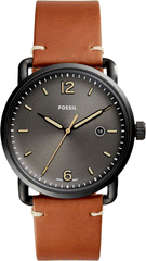 Fossil Commuter Three Hand Date Black Dial Brown Leather Strap Watch for Men - FS5276 Watches Fossil   