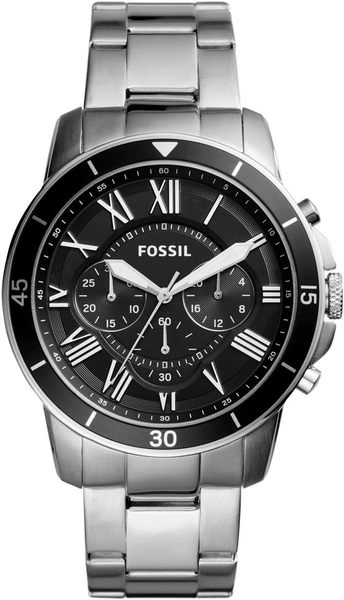 Fossil Grant Sport Chronograph Black Dial Silver Steel Strap Watch for Men - FS5236 Watches Fossil   