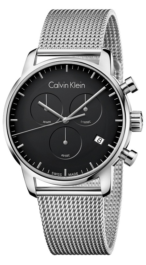 Calvin Klein City Chronograph Black Dial Silver Mesh Bracelet Watch for Men - K2G27121 Watches Calvin Klein   