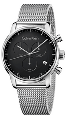 Calvin Klein City Chronograph Black Dial Silver Mesh Bracelet Watch for Men - K2G27121 Watches Calvin Klein   