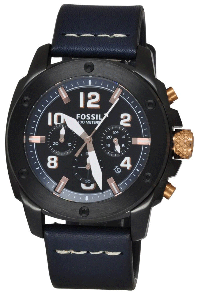 Fossil Modern Machine Chronograph Black Dial Blue Leather Strap Watch for Men - FS5066 Watches Fossil   