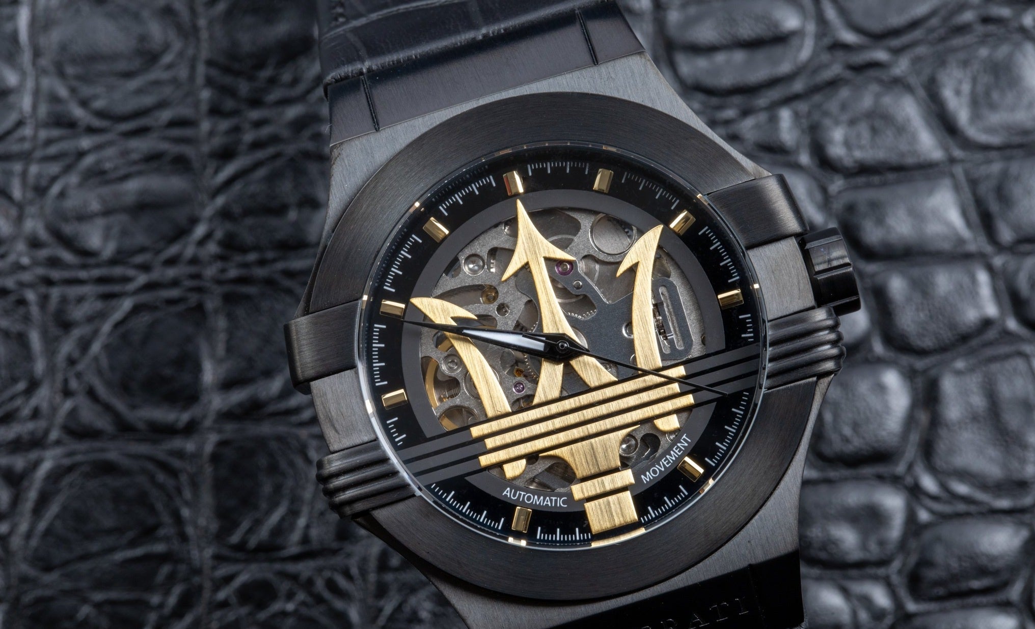 Maserati Potenza Skeleton Limited Edition Black Dial Black Leather Strap Watch For Men - R8821108027 Watches Maserati   