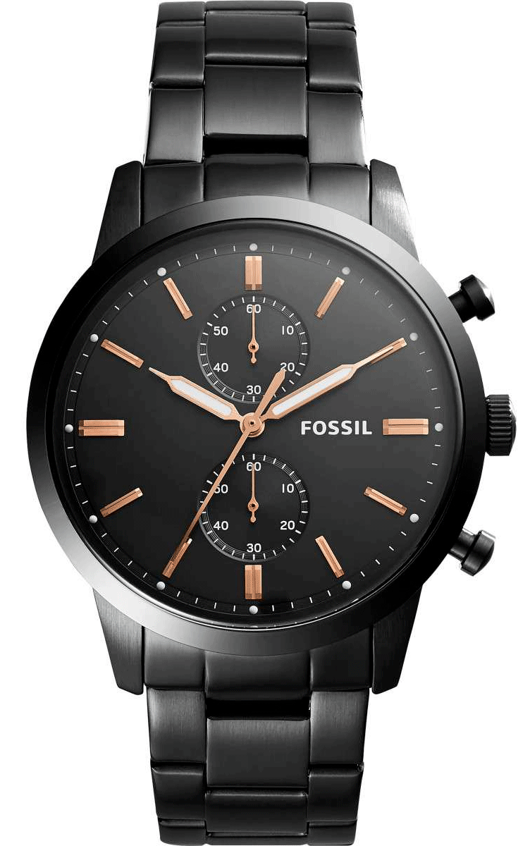 Fossil Townsman Chronograph Black Dial Black Steel Strap Watch for Men - FS5379 Watches Fossil   