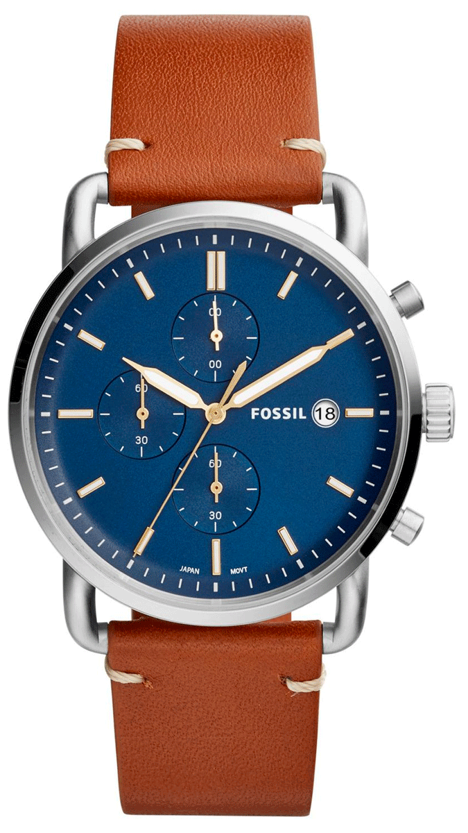 Fossil The Commuter Blue Dial Brown Leather Strap Watch for Men - FS5401 Watches Fossil   