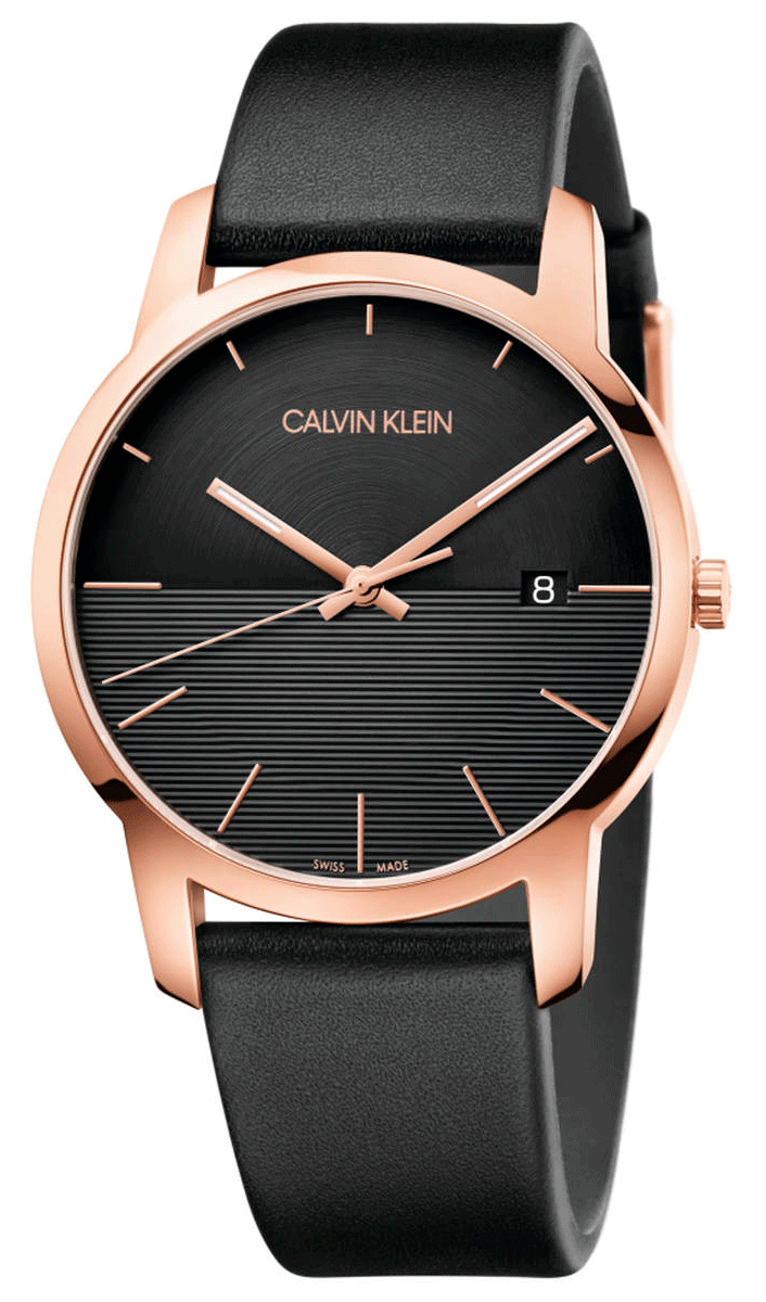 Calvin Klein City Quartz Black Dial Black Leather Strap Watch for Men - K2G2G6CZ Watches Calvin Klein   