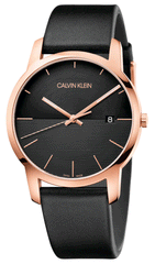 Calvin Klein City Quartz Black Dial Black Leather Strap Watch for Men - K2G2G6CZ Watches Calvin Klein   