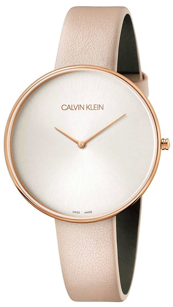 Calvin Klein Full Moon Silver Dial Pink Leather Stap Watch for Women - K8Y236Z6 Watches Calvin Klein   