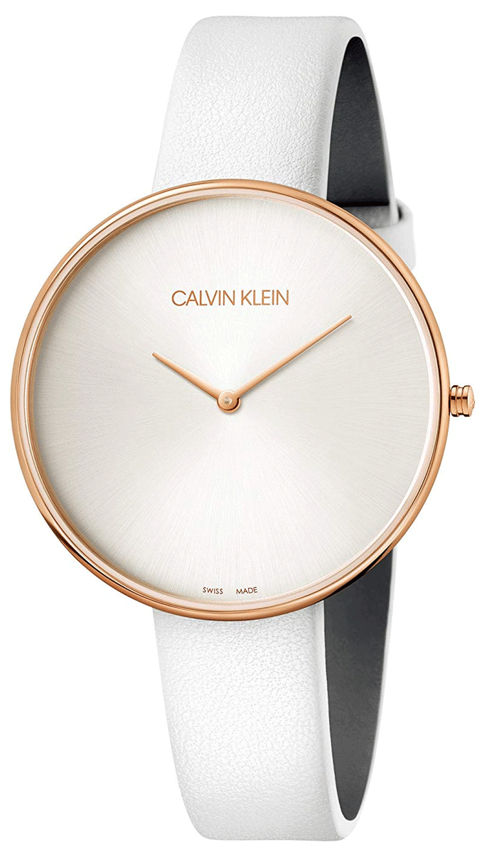 Calvin Klein Full Moon White Dial White Leather Strap Watch for Women - K8Y236L6 Watches Calvin Klein   