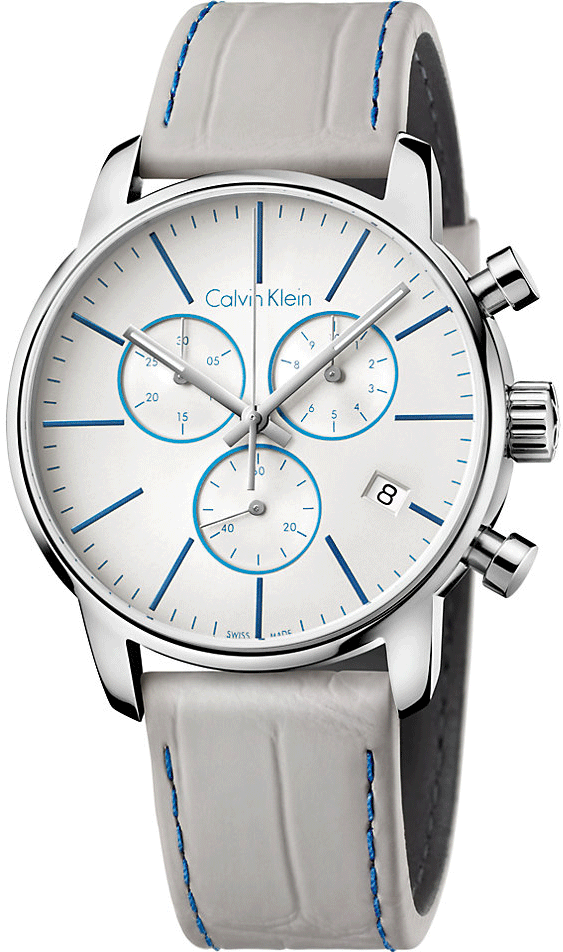 Calvin Klein City Chronograph White Dial White Leather Strap Watch for Men - K2G271Q4 Watches Calvin Klein   