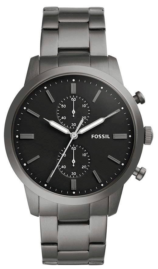 Fossil Townsman Chronograph Black Dial Silver Steel Strap Watch for Men - FS5349 Watches Fossil   