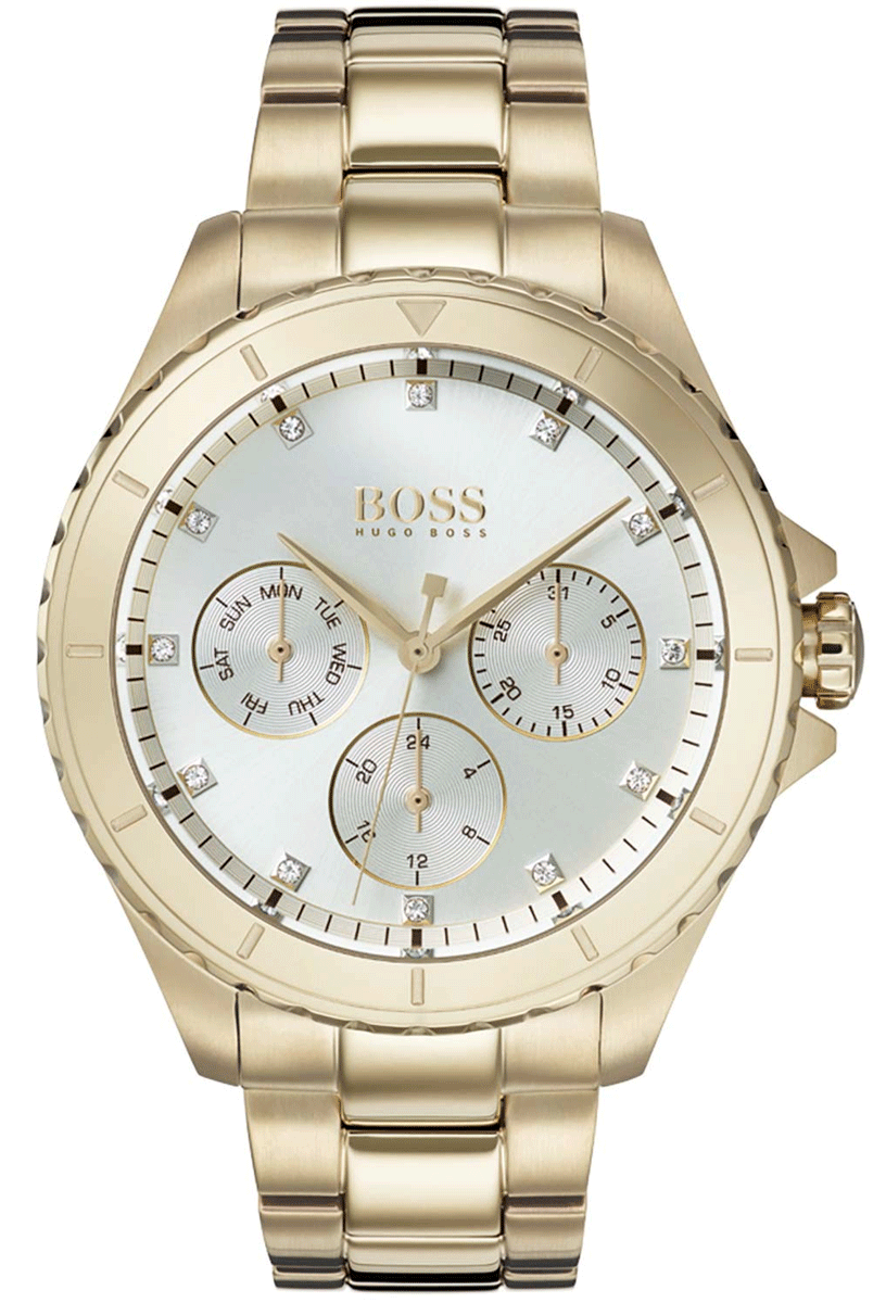 Hugo Boss Premiere White Dial Gold Steel Strap Watch for Women - 1502445 Watches Hugo Boss   