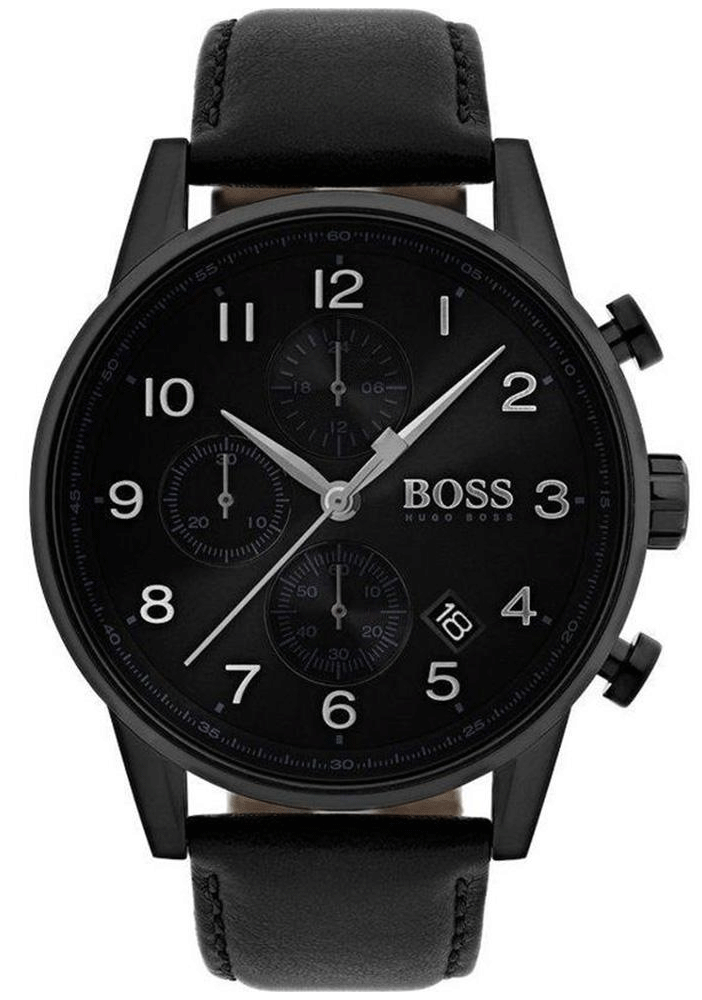 Hugo Boss Navigator Black Dial Black Leather Strap Watch for Men - 1513497 Watches Hugo Boss   