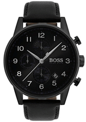 Hugo Boss Navigator Black Dial Black Leather Strap Watch for Men - 1513497 Watches Hugo Boss   