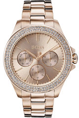 Hugo Boss Premiere Rose Gold Dial with DIamonds Rose Gold Steel Strap Watch for Women - 1502443 Watches Hugo Boss   