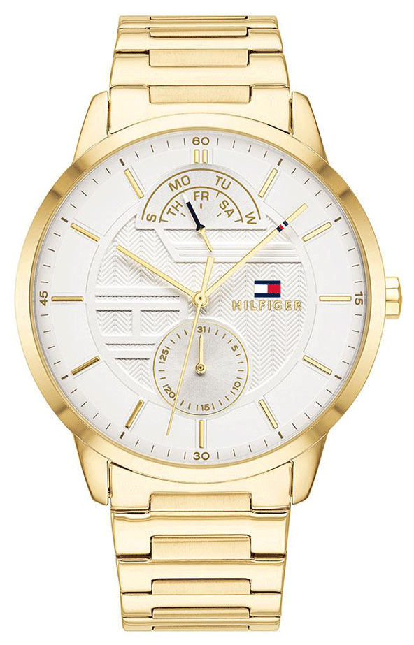 Tommy Hilfiger Hunter White Dial Gold Stainless Steel Strap Watch for Men - 1791609 Watches Tommy Hilfiger   