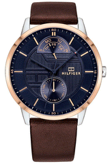 Tommy Hilfiger Hunter Blue Dial Brown Leather Strap Watch for Men - 1791605 Watches Tommy Hilfiger   