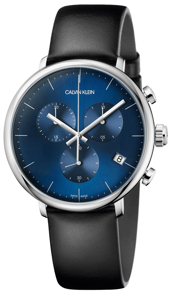 Calvin Klein High Noon Chronograph Blue Dial Black Leather Strap Watch for Men - K8M271CN Watches Calvin Klein   