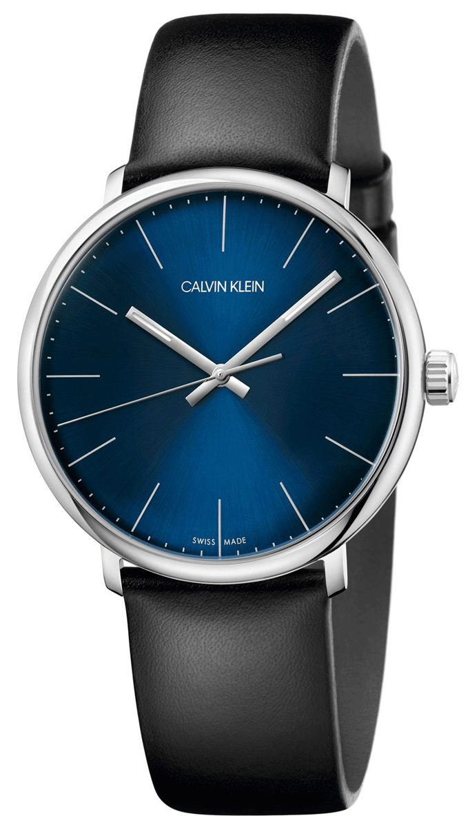 Calvin Klein High Noon Quartz Blue Dial Black Leather Strap Watch for Men - K8M211CN Watches Calvin Klein   