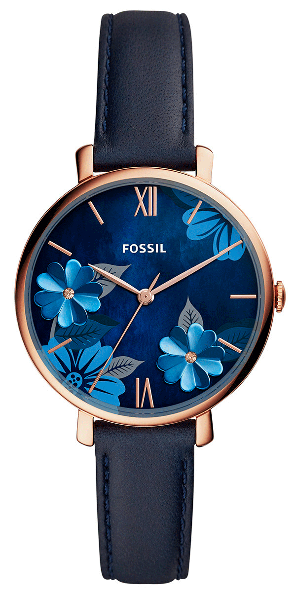 Fossil Jacqueline Blue Dial Blue Leather Strap Watch for Women - ES4673 Watches Fossil   