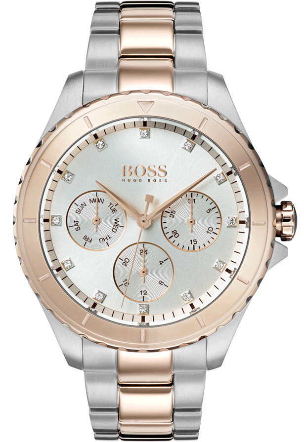 Hugo Boss Hera Chronograph Silver Dial Two Tone Steel Strap Watch for Women -1502446 Watches Hugo Boss   