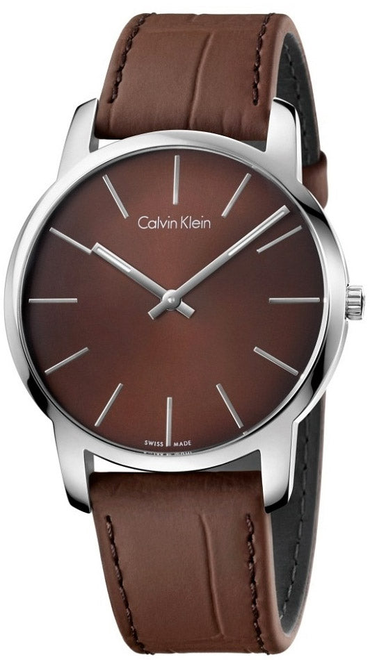 Calvin Klein City Brown Dial Brown Leather Strap Watch for Men - K2G211GK Watches Calvin Klein   