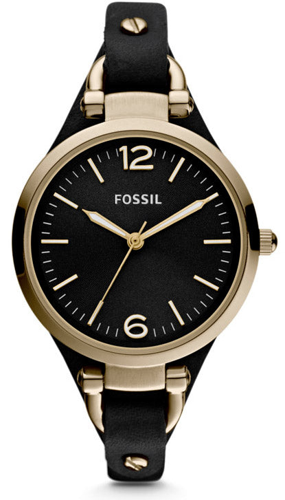 Fossil Georgia Black Dial Black Leather Strap Watch for Women - ES3148 Watches Fossil   