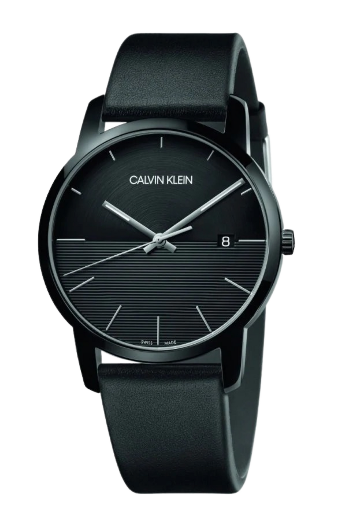 Calvin Klein City Quartz Black Dial Black Leather Strap Watch for Men - K2G2G4C1 Watches Calvin Klein   