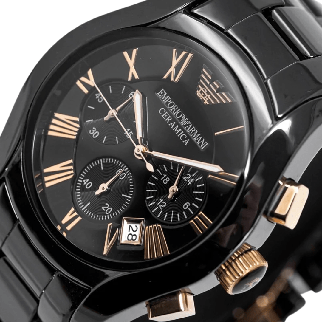 Emporio Armani Valente Ceramica Chronograph Black Dial Watch For Men - AR1410 Watches Emporio Armani   