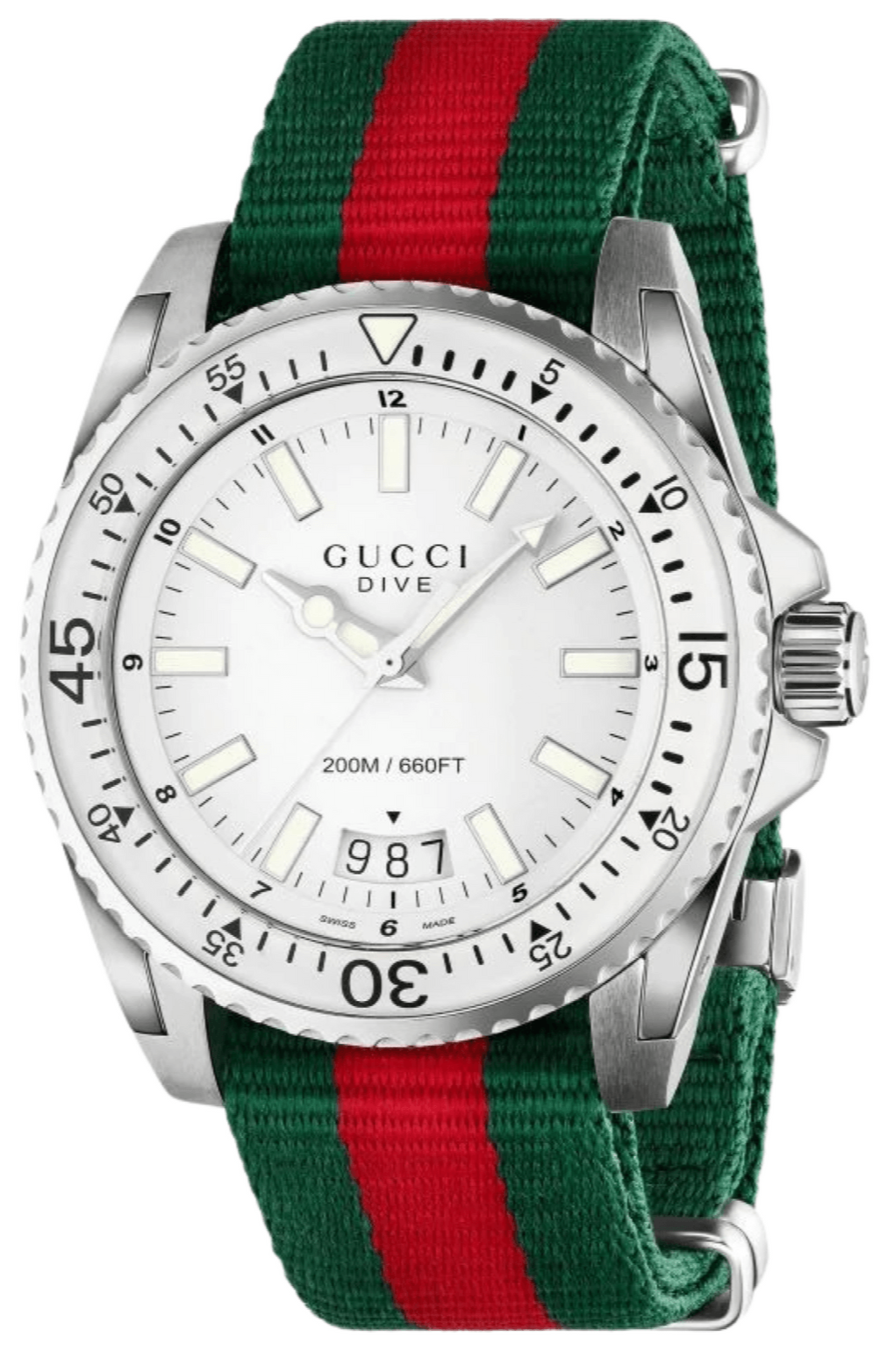 Gucci Dive White Dial Red & Green Nylon Strap Watch For Men - YA136207 Watches Gucci   