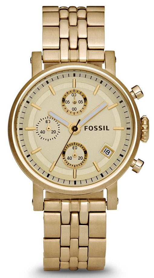 Fossil Boyfriend Chronograph Gold Dial Gold Steel Strap Watch for Women - ES2197 Watches Fossil   