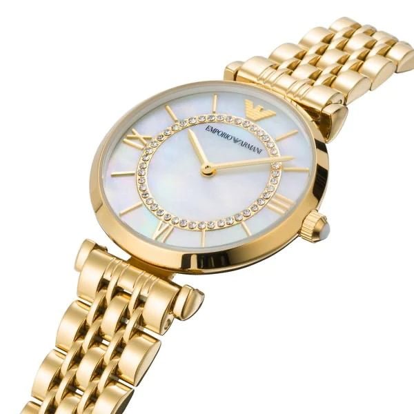 Emporio Armani Gianni T Bar White Mother of Pearl Dial Gold Stainless Steel Watch For Women - AR1907 Watches Emporio Armani   