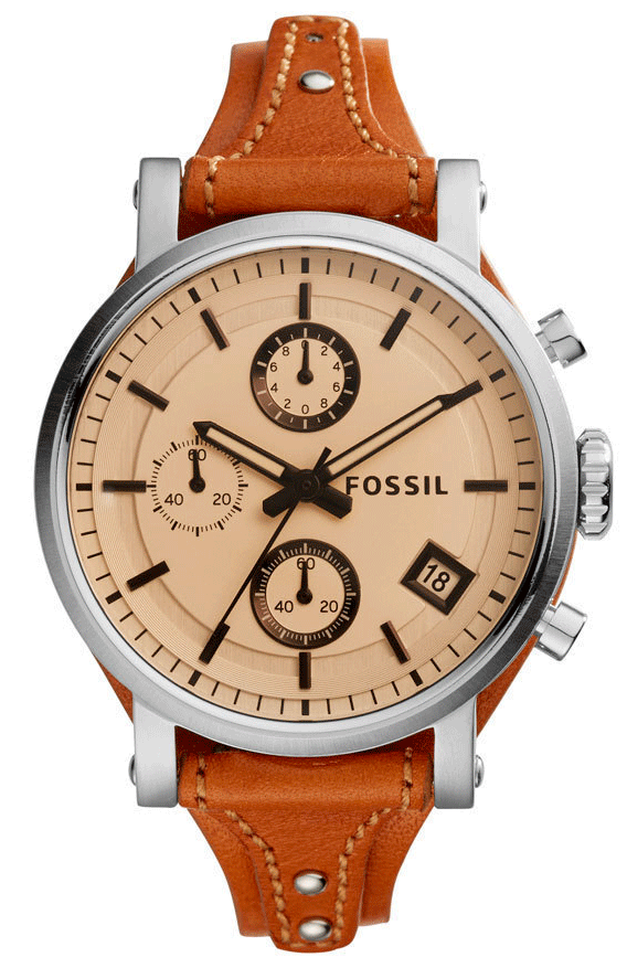 Fossil Original Boyfriend Sport Chronograph Beige Dial Brown Leather Strap Watch for Women - ES4046 Watches Fossil   