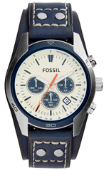 Fossil Coachman Chronograph White Dial Blue Leather Strap Watch for Men - CH3051 Watches Fossil   