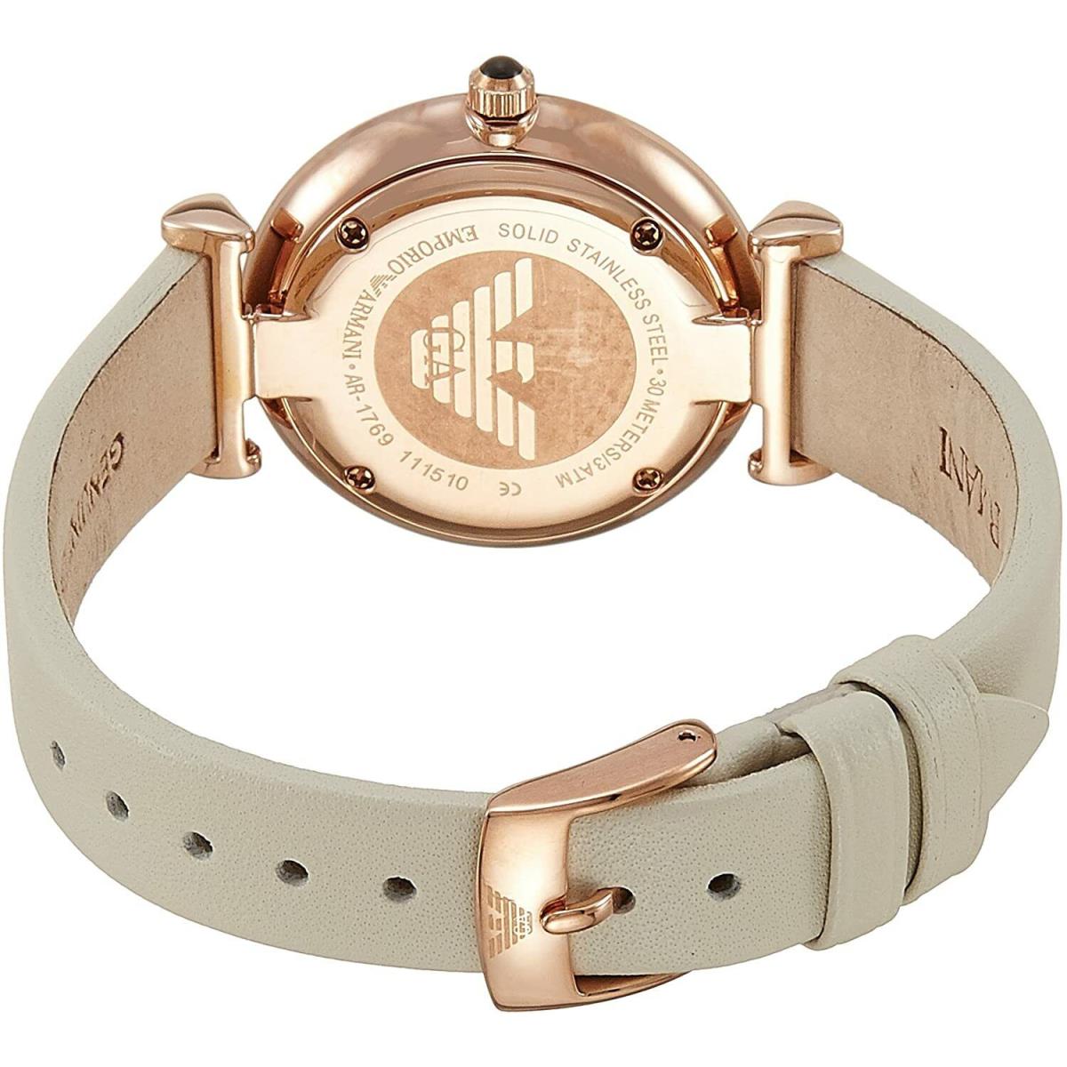 Emporio Armani Gianni T Bar Light Brown Dial White Leather Strap Watch For Women - AR1769 Watches Emporio Armani   