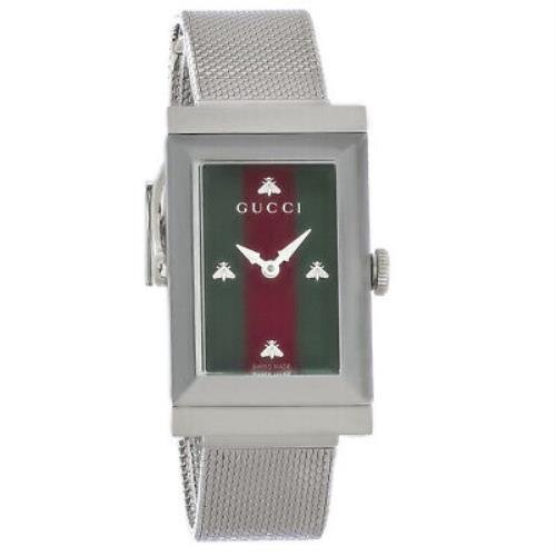 Gucci G Frame Red and Green Dial Silver Mesh Bracelet Watch For Women - YA147401 Watches Gucci   