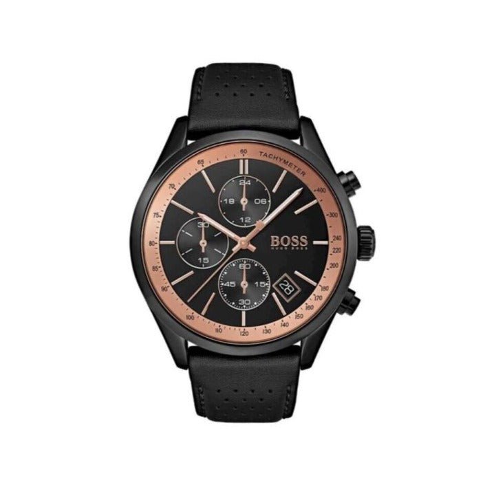 Hugo Boss Grand Prix Chronograph Black Dial Black Leather Strap Watch for Men - 1513550 Watches Hugo Boss   