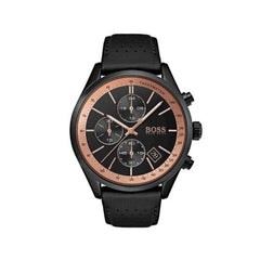 Hugo Boss Grand Prix Chronograph Black Dial Black Leather Strap Watch for Men - 1513550 Watches Hugo Boss   