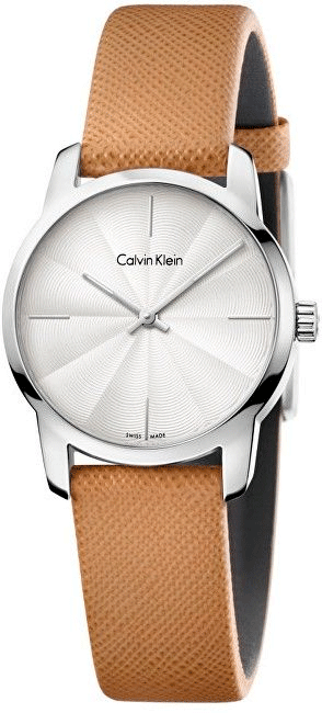 Calvin Klein City Silver Dial Orange Leather Strap Watch for Women - K2G231G6 Watches Calvin Klein   