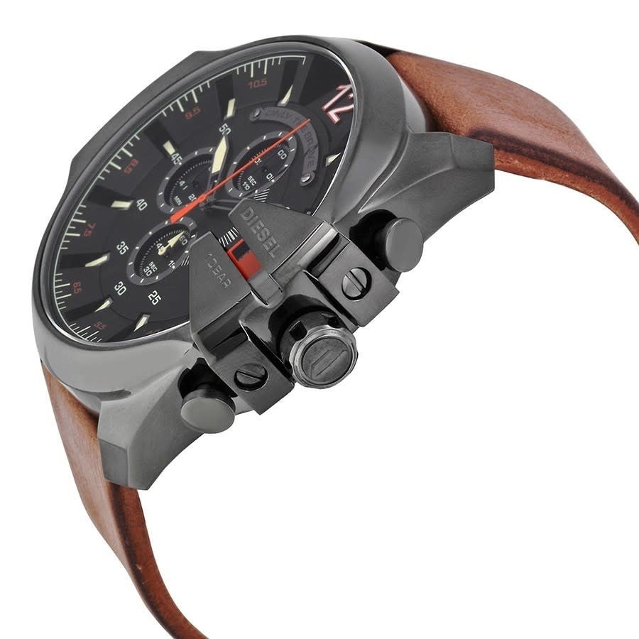 Diesel Mega Chief Quartz Chronograph Brown Leather Watch For Men - DZ4343 Watches Diesel   