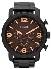 Fossil Nate Chrongraph Black Ion Plated Black Dial Black Steel Strap Watch for Men - JR1356 Watches Fossil   