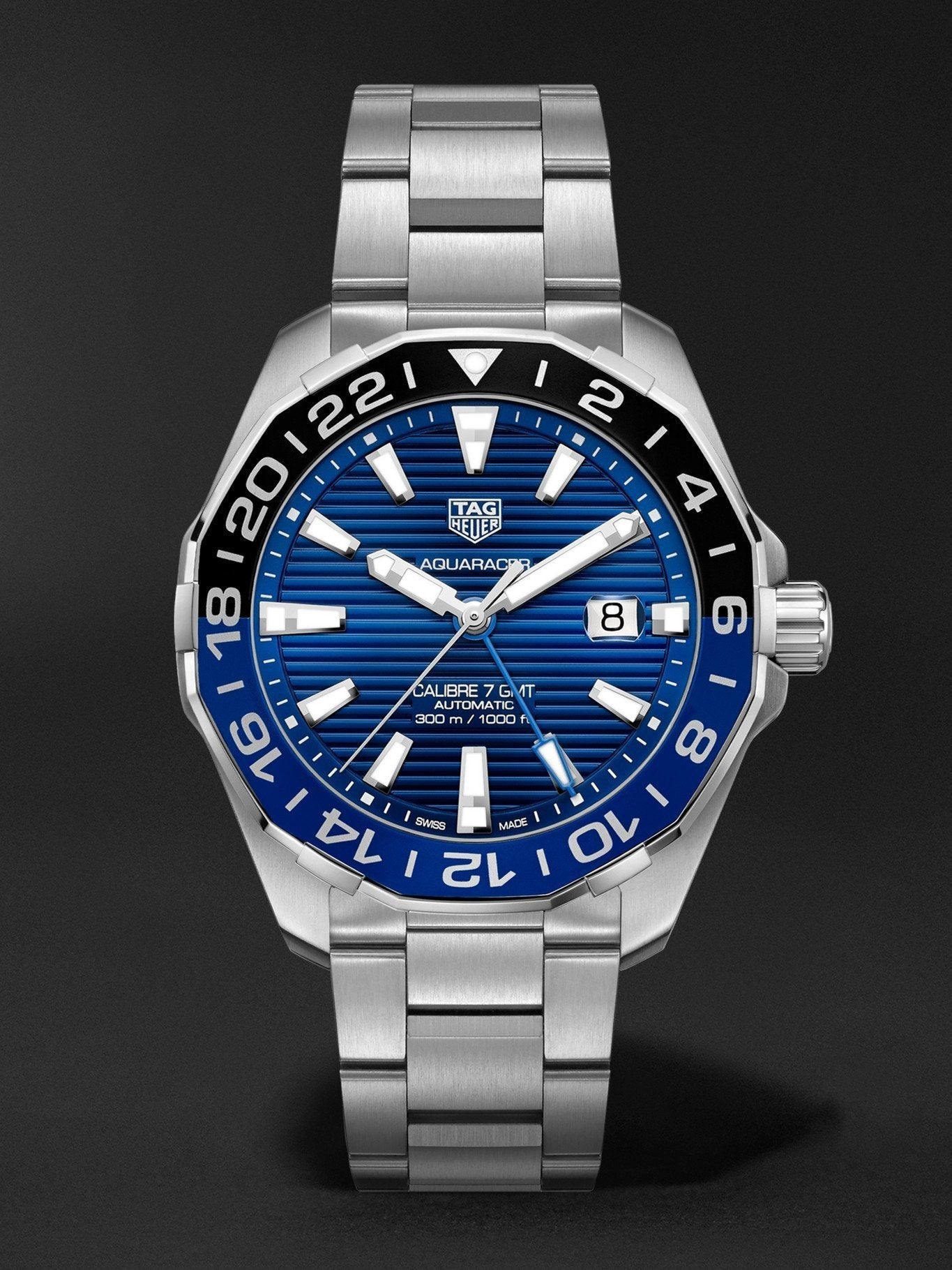 Tag Heuer Aquaracer GMT Calibre 6 Automatic Blue Dial Silver Steel Strap Watch for Men - WAY201T.BA0927 Watches Tag Heuer   