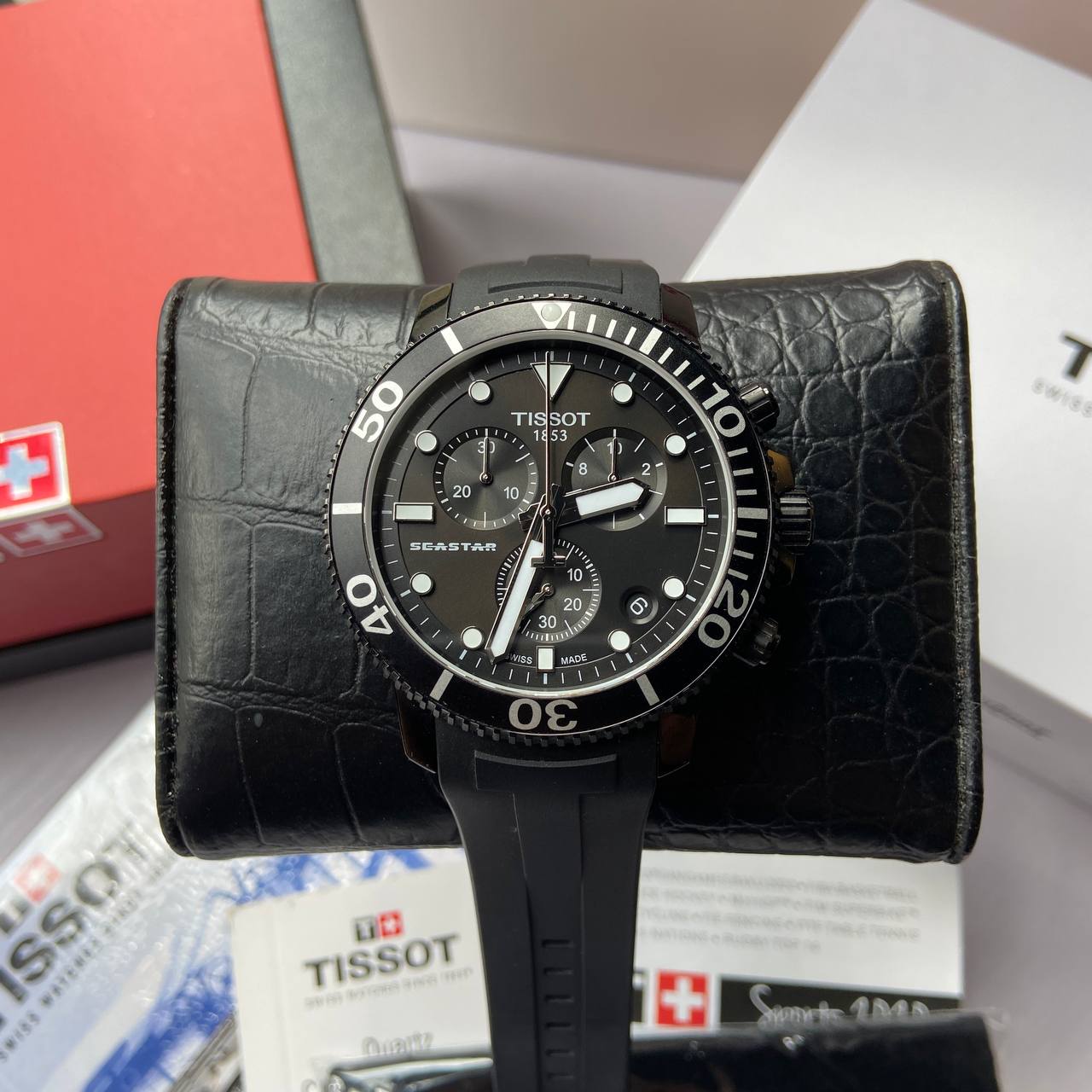 Tissot Seaster 1000 Chronograph Black Dial Black Silicone Strap Watch For Men - T120.417.37.051.02 Watches Tissot   