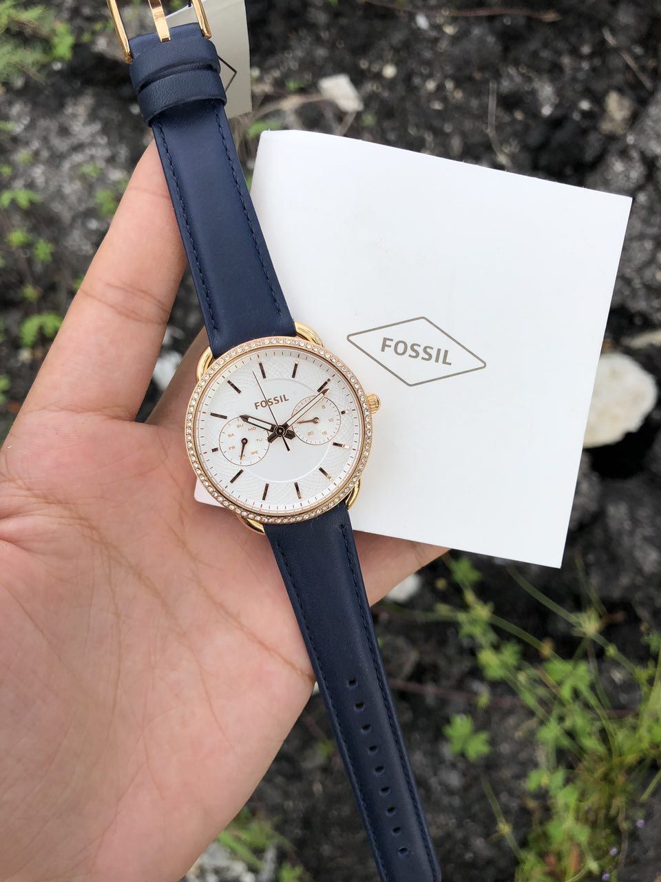 Fossil Tailor White Dial Blue Leather Strap Watch for Women - ES4394 Watches Fossil   