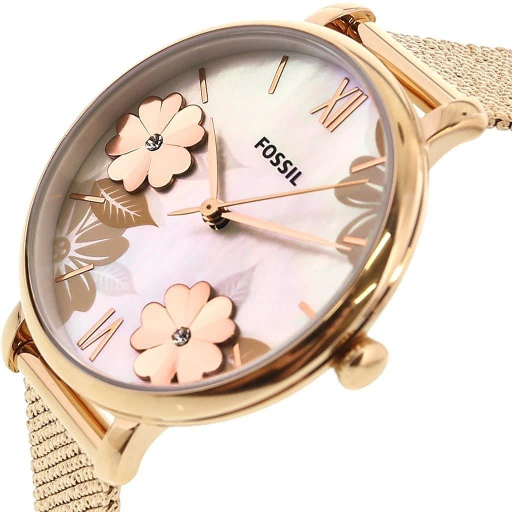 Fossil Jacqueline Three-Hand White Dial Rose Gold Mesh Bracelet Watch for Women - ES4534 Watches Fossil   