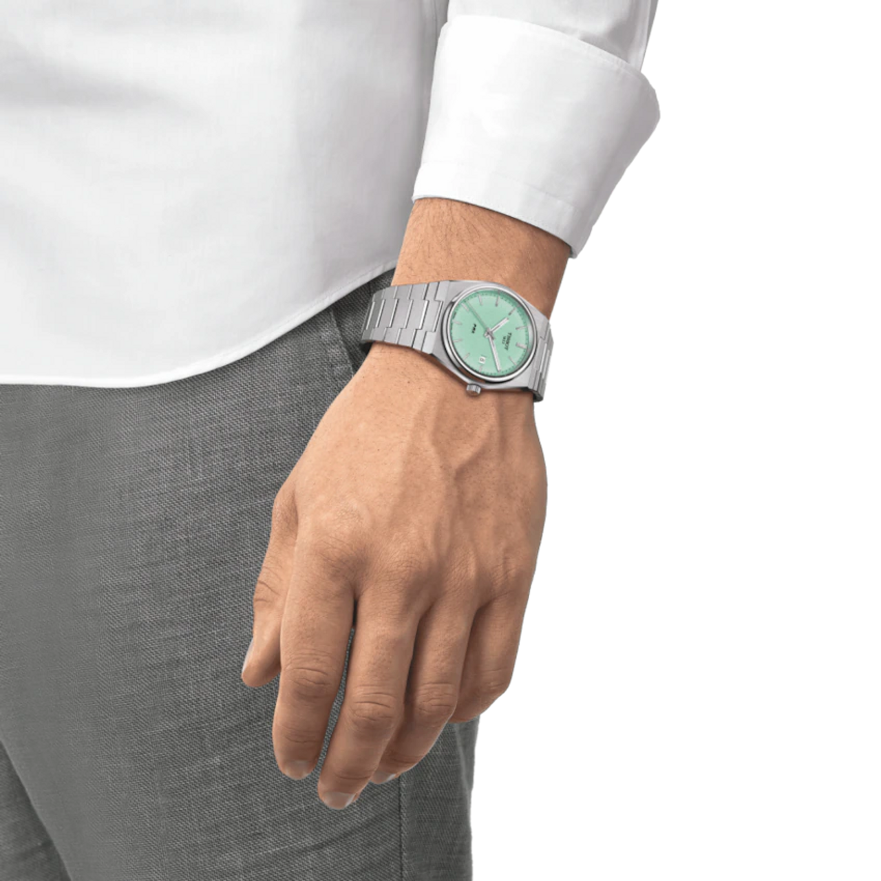 Tissot PRX Quartz Light Green Dial Stainless Steel Strap Watch for Men - T137.410.11.091.01 Watches Tissot   