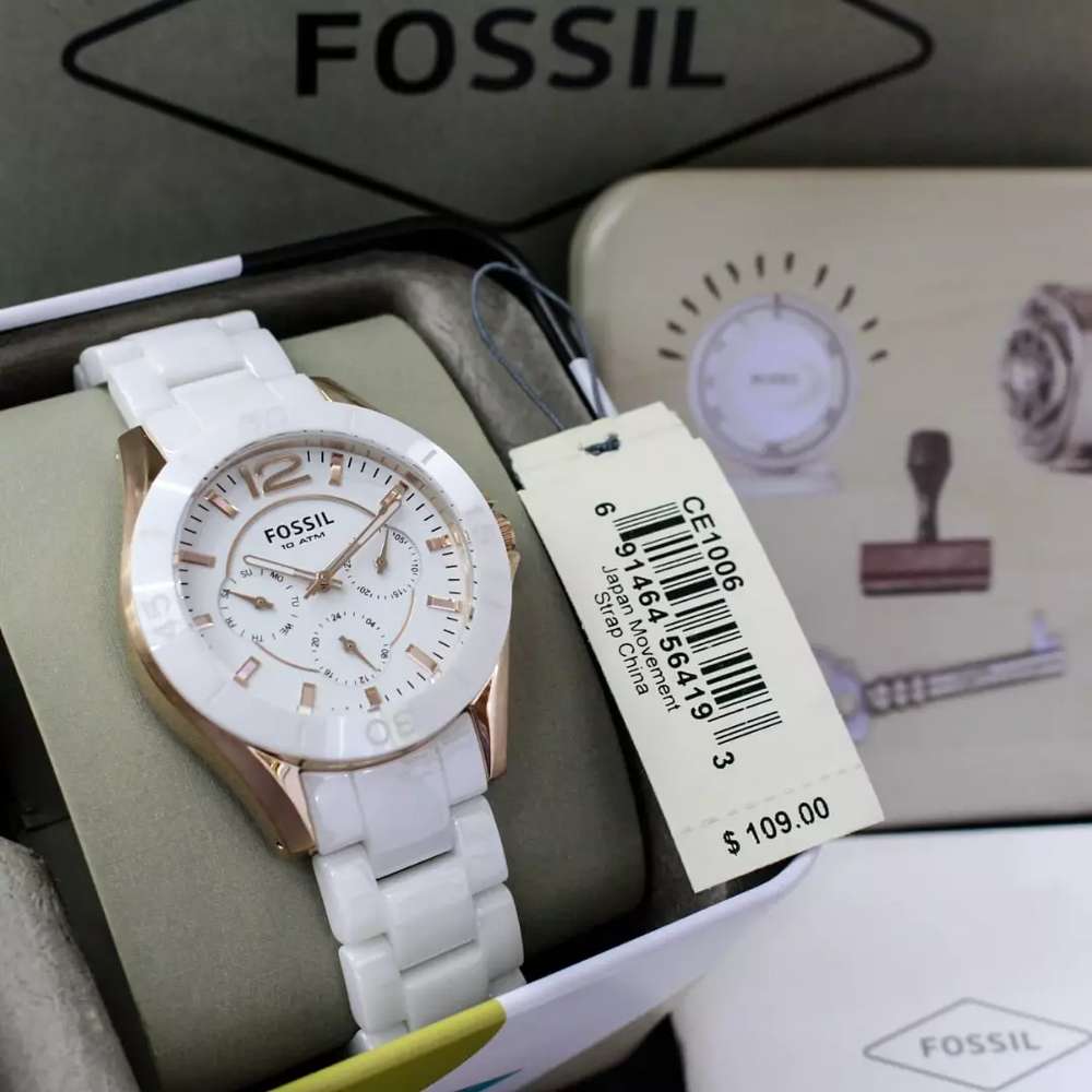 Fossil Ceramic Multifunction White Dial White Steel Strap Watch for Women - CE1006 Watches Fossil   