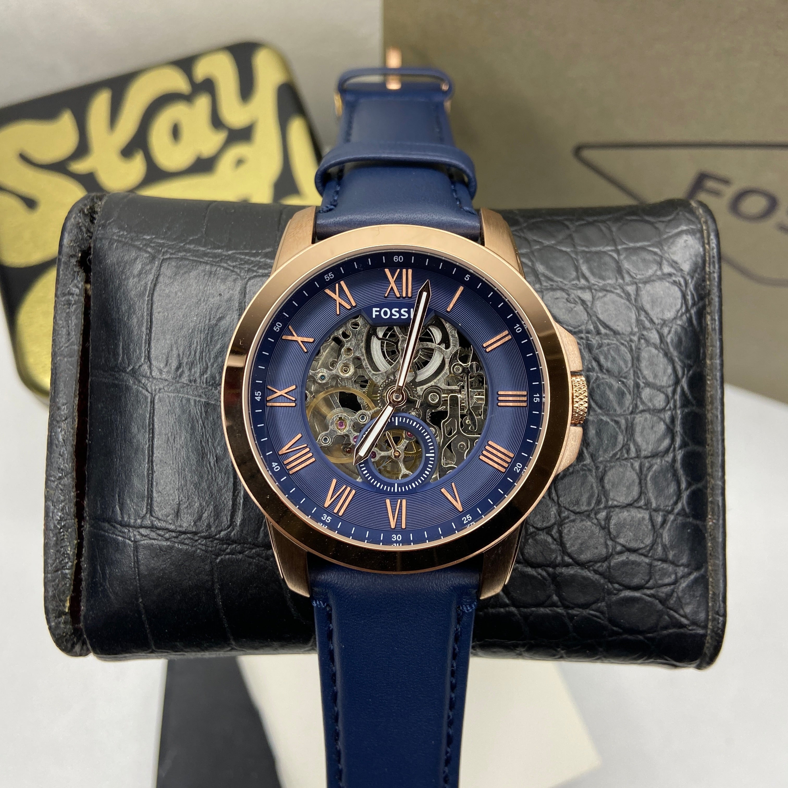 Fossil Grant Mechanical Blue Dial Blue Leather Strap Watch for Men - ME3054 Watches Fossil   