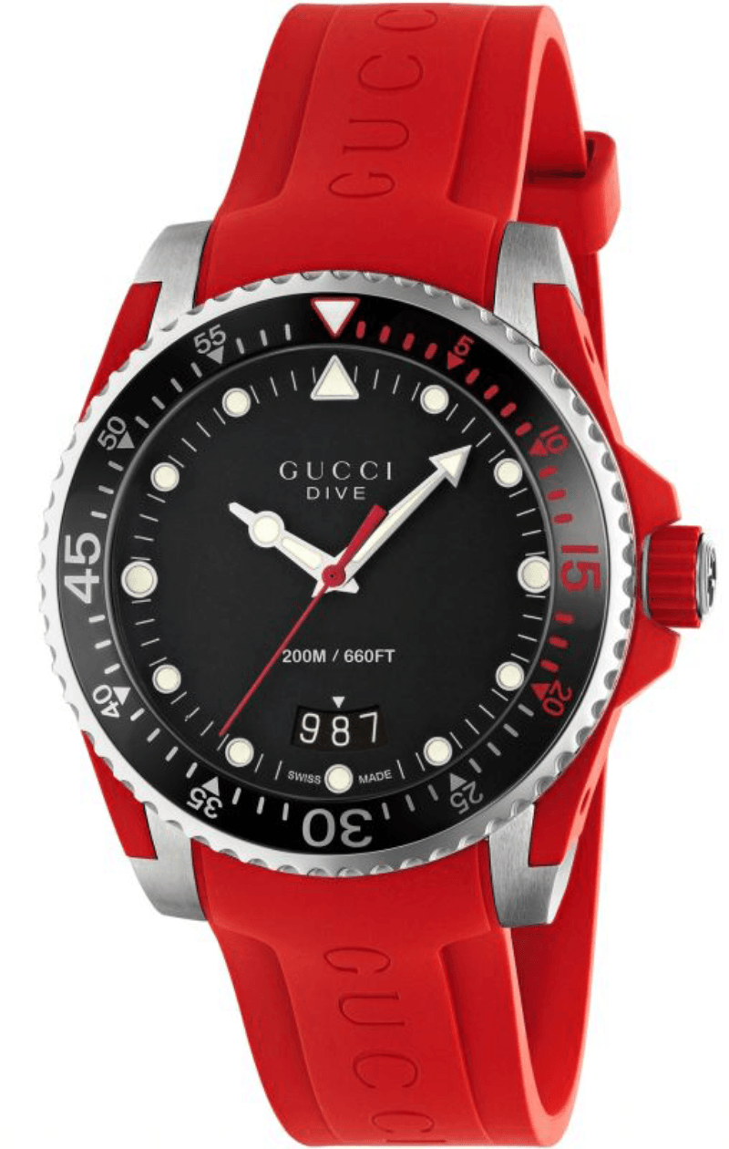 Gucci Dive Black Dial Red Rubber Strap Watch For Men - YA136309 Watches Gucci   