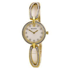 Bulova Crystal Collection Mother of Pearl Dial Gold Steel Strap Watch for Women - 98L225 Watches Bulova   